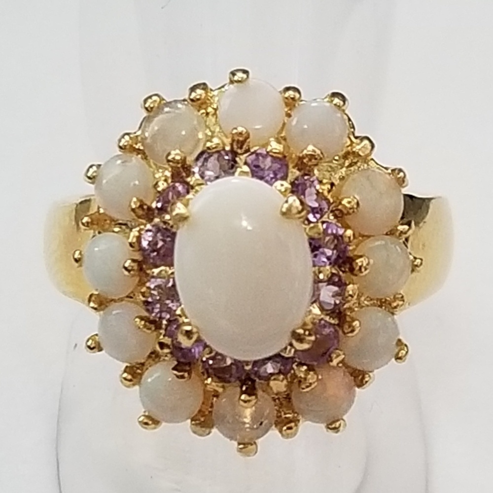 Genuine Opal and Amethyst Ring 10k GP